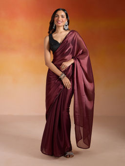 Gajra Gang - B-Desi Divas Maroon Metallic Organza Diamonte Embellished Saree