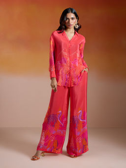 Gajra Gang - Bonjour Baegum Coral Crepe Printed Shirt Pant Co-Ord (Set of 2)