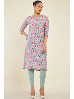 Soch - Womens Grey Modal Floral Kurta