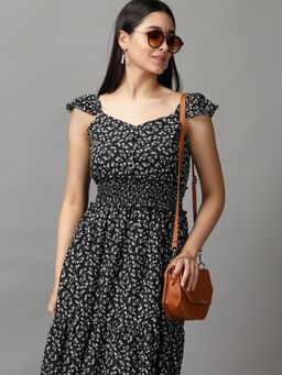 SHOWOFF - Womens Fit And Flare Black Printed Dress