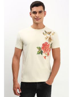 Allen Solly - Men Cream Print Crew Neck T-Shirt