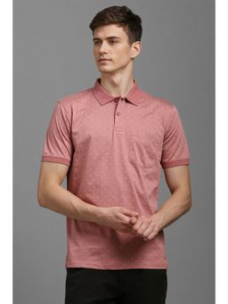 Louis Philippe - Men Pink Print Polo T-Shirt
