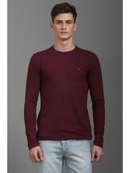 Louis Philippe - Men Maroon Solid Crew Neck T-Shirt