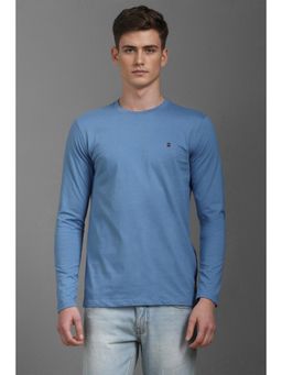 Louis Philippe - Men Blue Solid Crew Neck T-Shirt