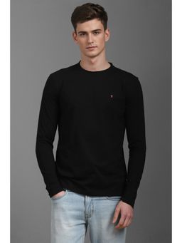 Louis Philippe - Men Black Solid Crew Neck T-Shirt