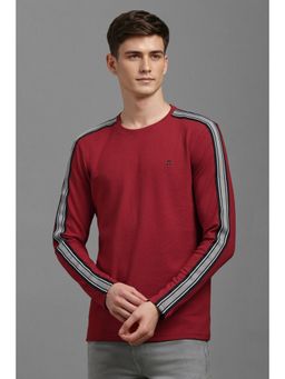 Louis Philippe - Men Red Textured Crew Neck T-Shirt