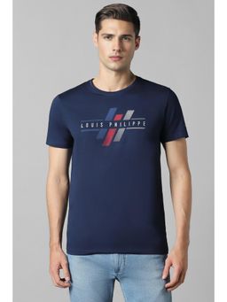 Louis Philippe - Men Navy Blue Print Crew Neck T-Shirt