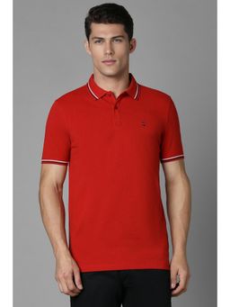 Louis Philippe - Men Red Solid Polo T-Shirt