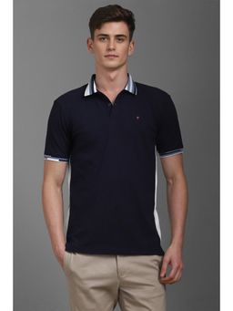 Louis Philippe - Men Navy Blue Solid Polo T-Shirt