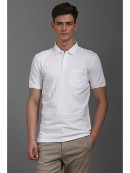 Louis Philippe - Men White Solid Polo T-Shirt