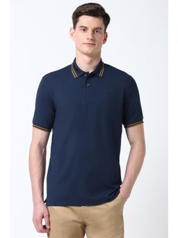 Peter England - Men Navy Blue Solid Polo T-Shirt