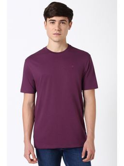Peter England - Men Purple Solid Round Crew Neck Round Neck T-Shirt