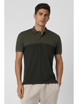 Van Heusen - Men Olive Colorblock Polo T-Shirt