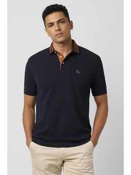 Van Heusen - Men Navy Blue Solid Polo T-Shirt