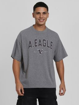 American Eagle - Men Grey Oversized Logo Graphic T-Shirt