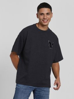 American Eagle - Men Grey Oversized Logo Embroidered T-Shirt