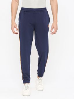 FITZ - Men Deep Navy Blue Polyester Lycra Slim Fit Trackpants
