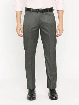 Solemio - Men Charcoal Regular Fit Polyester Formal Trousers