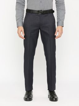 Solemio - Men Jet Charcoal Regular Fit Polyester Formal Trousers