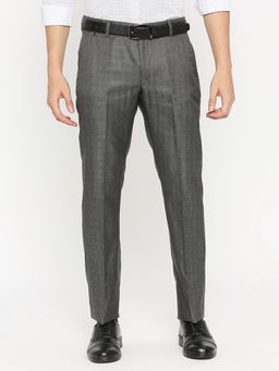 Solemio - Men Charcoal Regular Fit Polyester Formal Trousers