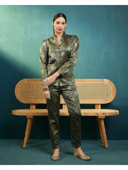 Gahan - Olive Silk Blend Printed Co-Ord Set
