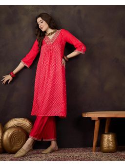 Gahan - Red Zari Sequence Embroidered Kurta & Pant
