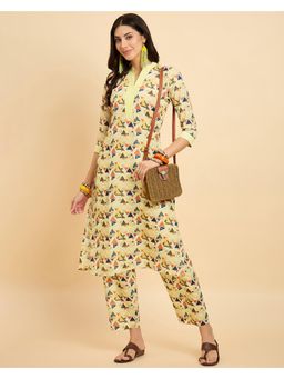 Gahan - Yellow Cotton Blend Digital Printed Kurta & Pant