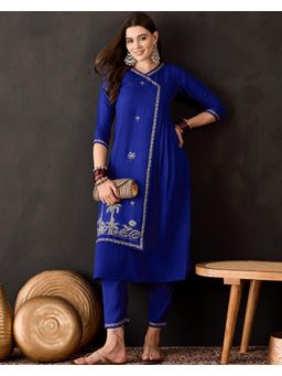 Gahan - Blue Silk Blend Sequence Embroidered Kurta with Pant