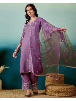 Gahan - Lavender Cotton Blend Zari Embroidered Kurta with Pant & Dupatta