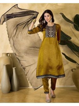 Gahan - Mustard Silk Blend Zari Sequence Thread Embroidered Kurta with Pant & Dupatta