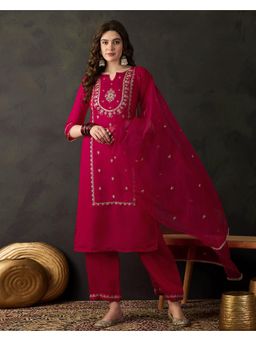 Gahan - Red Silk Blend Zari Thread Embroidered Kurta with Pant & Dupatta