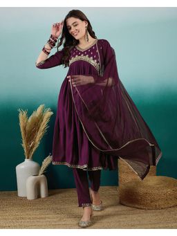 Gahan - Purple Silk Blend Zari Sequence Embroidered Kurta with Pant & Dupatta