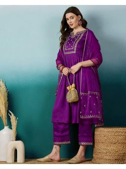 Gahan - Purple Silk Blend Zari Sequence Embroidered Kurta with Pant & Dupatta