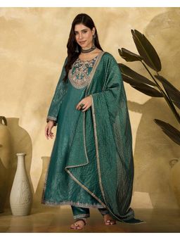Gahan - Turquoise Blue Silk Blend Zari Sequence Embroidered Kurta with Pant & Dupatta