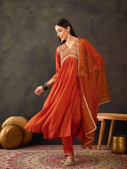 Gahan - Orange Silk Blend Zari Sequence Embroidered Kurta with Pant & Dupatta