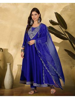 Gahan - Royal Blue Zari Sequence Thread Embroidered Anarkali Kurta with Pant & Dupatta