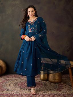 Gahan - Teal Silk Blend Zari Thread Work Embroidered Kurta with Pant & Dupatta