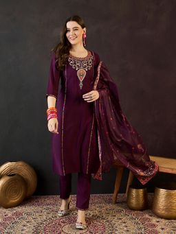 Gahan - Purple Zari Sequence Thread Embroidered Kurta with Pant & Dupatta