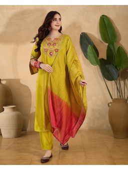 Gahan - Mustard Silk Blend Zari Thread Embroidered Kurta with Pant & Dupatta