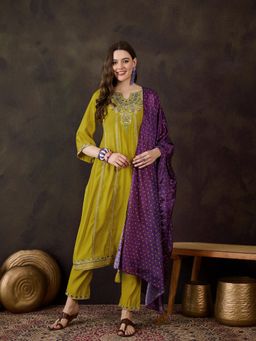Gahan - Mustard Silk Blend Zari Sequence Thread Work Embroidered Kurta with Pant & Dupatta