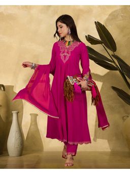 Gahan - Pink Georgette Zari Sequence Thread Embroidered Anarkali Kurta with Pant & Dupatta