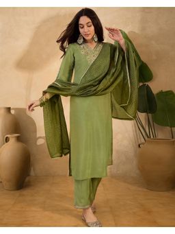 Gahan - Green Silk Blend Zari Sequence Embroidered Kurta with Pant & Dupatta