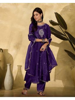 Gahan - Purple Silk Blend Zari Thread Embroidered Kurta with Pant & Dupatta