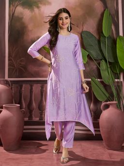 Gahan - Lavender Silk Blend Zari Embroidered with Beads Work Kurta & Pant