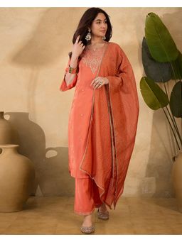 Gahan - Orange Silk Blend Zari Sequence Embroidered Kurta with Pant & Dupatta