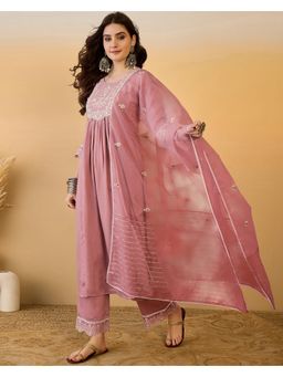 Gahan - Pink Silk Blend Zari Sequence Embroidered Kurta with Pant & Dupatta