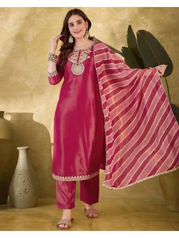 Gahan - Magenta Silk Blend Zari Embroidered Kurta with Pant & Dupatta