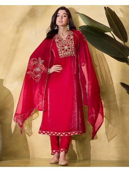 Gahan - Red Silk Blend Zari Sequence Embroidered Kurta with Pant & Dupatta