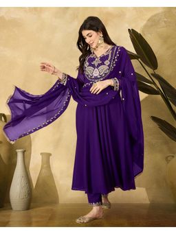 Gahan - Purple Zari Sequence Thread Embroidered Lace Anarkali Kurta with Pant & Dupatta