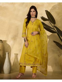 Gahan - Yellow Zari Sequence Thread Embroidered Kurta with Pant & Dupatta